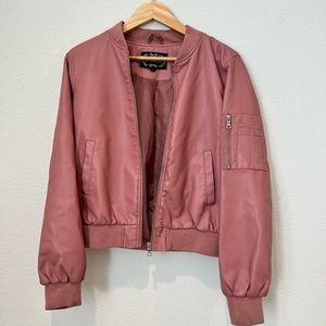 Pink Fake Leather Bomber Jacket (L, cute oversized look) - almost perfect